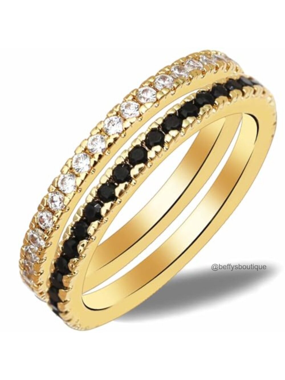 14K Gold Plated Stackable Eternity Band Rings Cubic Zirconia Set